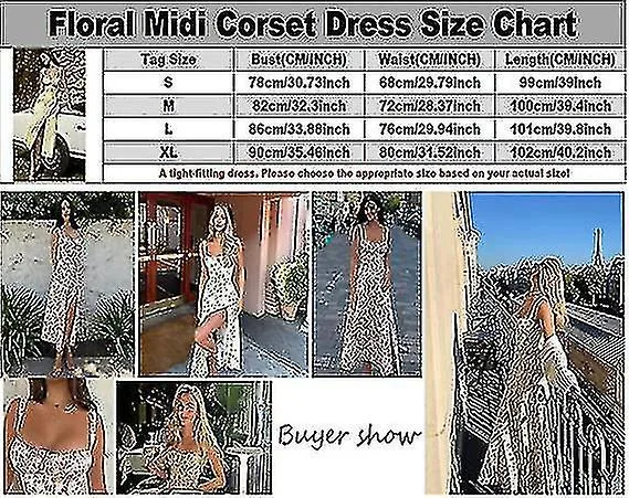 2023 Vestido Midi Corsé Floral para Mujer, Summer Boho Square Neck Sleeveless Flowy Slit Lace Up Print Ajustado Bustier Sundress