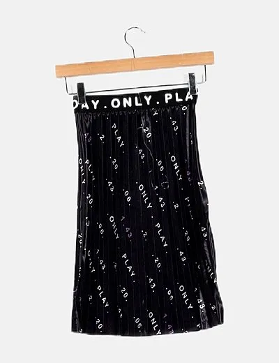 Only Play Falda plisada negra print letters