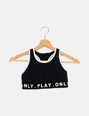 Only Play Sujetador deportivo negro print letters