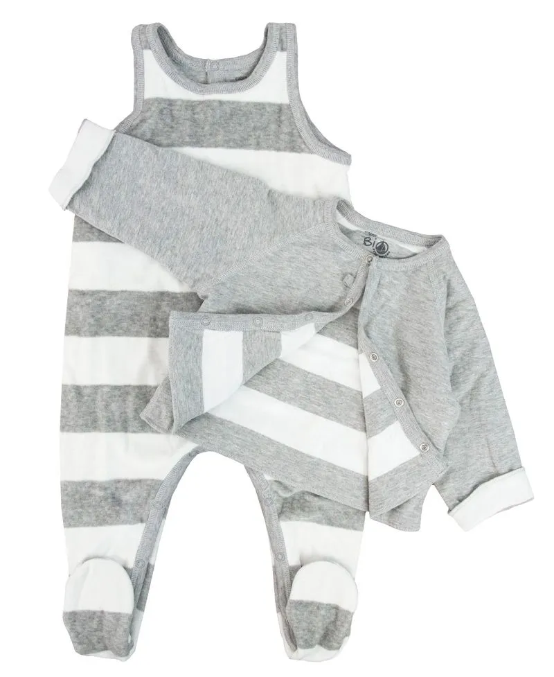 Pijama Bebe Petit Bateau Gris Rayas Con Chaqueta