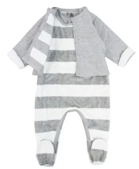 Pijama Bebe Petit Bateau Gris Rayas Con Chaqueta