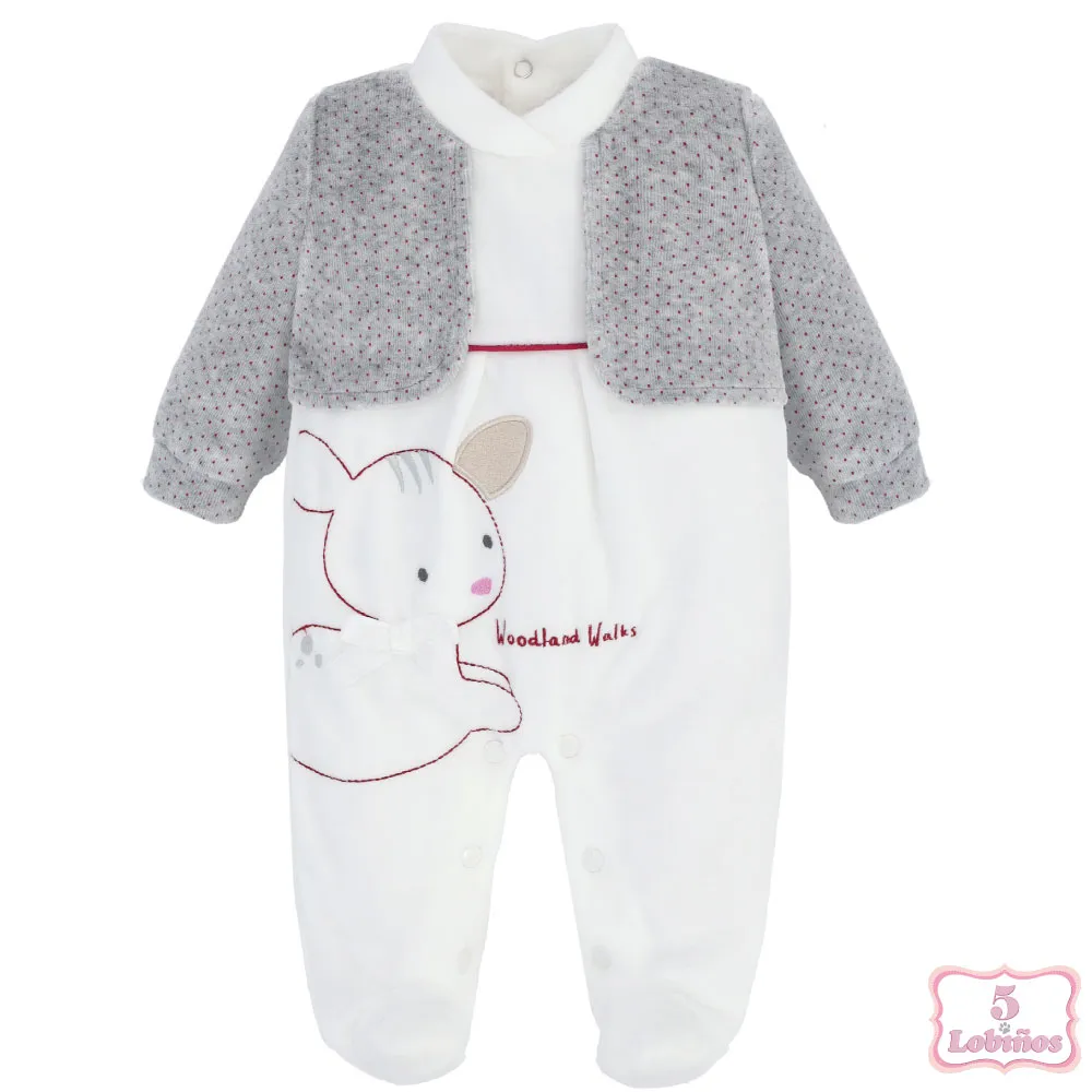 PIJAMA BEBE TERCIOPELO CRUDO Y GRIS