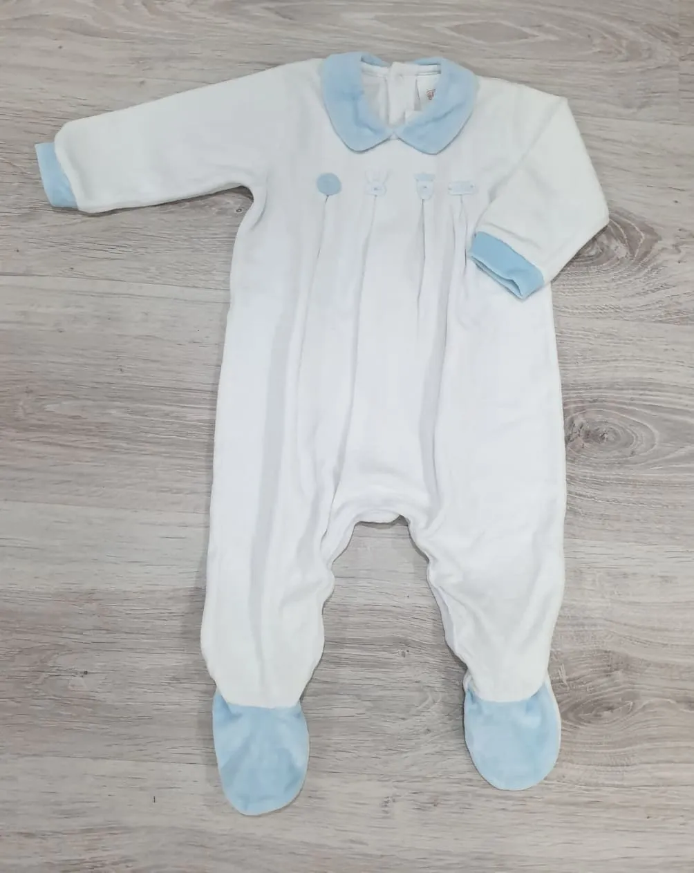 PIJAMA BEBE TERCIOPELO ENTERIZO CRICRI R510005 BLANCO / AZUL