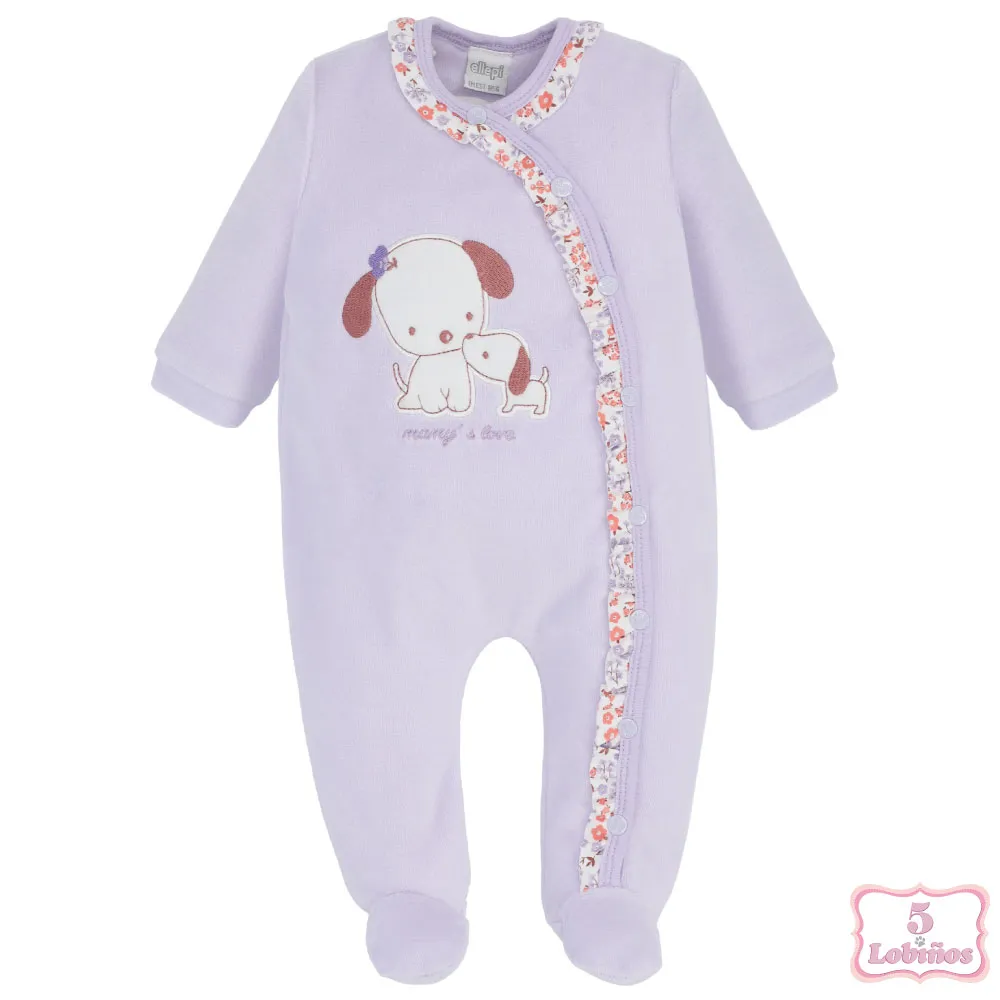 PIJAMA BEBE TERCIOPELO PERRITOS LILA