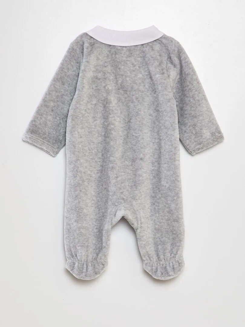 Pijama de terciopelo con cuello bebé - GRIS